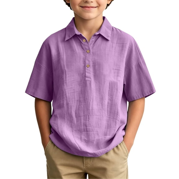 Abcomgle Boys Button Up Shirts Size 10-12 Short Sleeve Linen Boys Dress Shirts Summer Casual Boys Beach Shirt