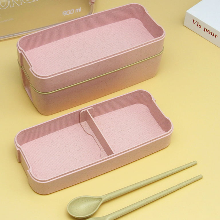 1pc 900ml Pink 3-layer Stackable Bento Box Set With Spoon And Fork, Wheat  Straw Straw Prep Container, Suitable For Children And Adults Microwave Lunch  Box, With Functional And Sharp Design Inspired By