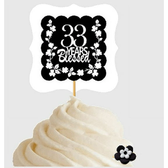 33rd Birthday / Anniversary Blessed Cupcake Decoration Toppers Picks -12ct