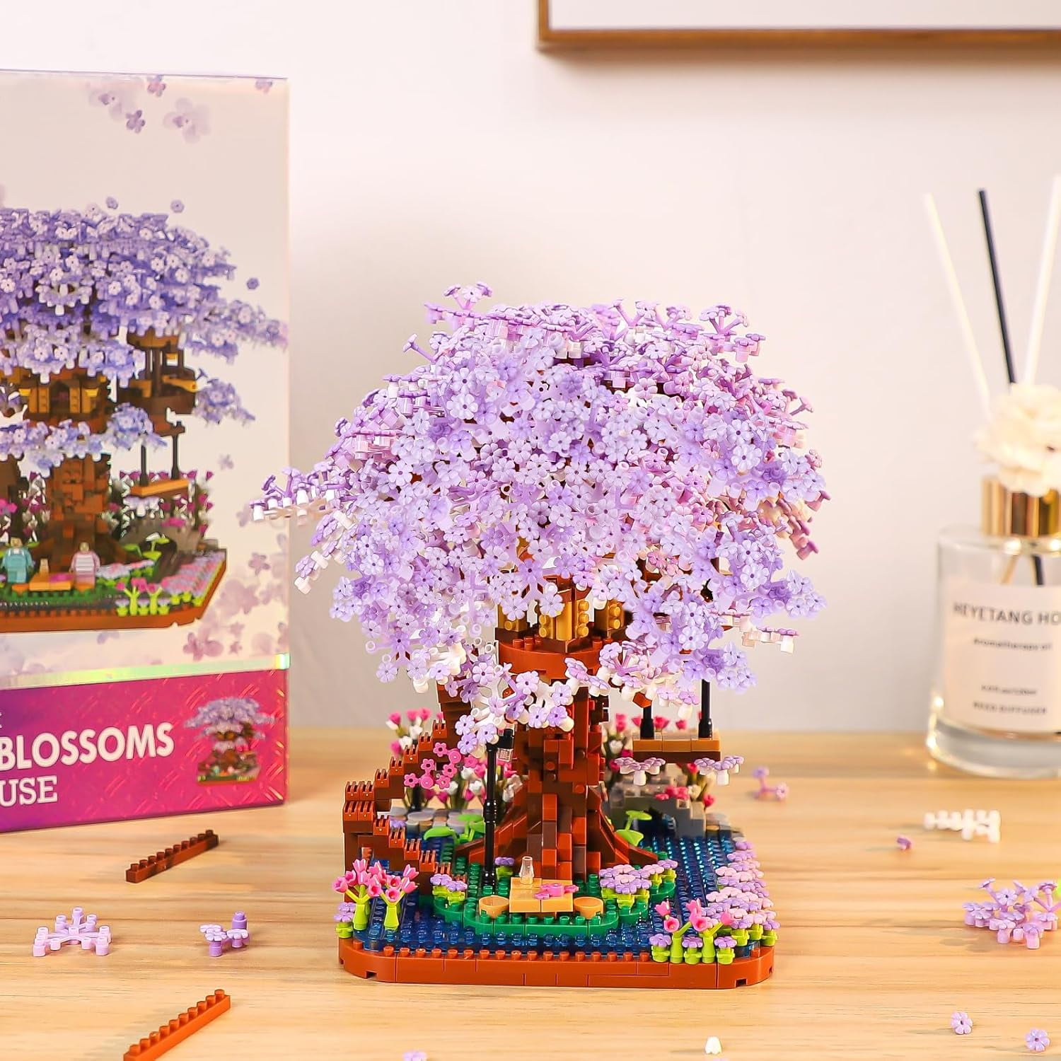 Cherry Blossom Bonsai Tree Mini Micro Building Set, Japanese Sakura Tree House Model Sets for Adults, Flowers House Mini Bricks Building Kit, Creative Gift Toys for Kids 12-14