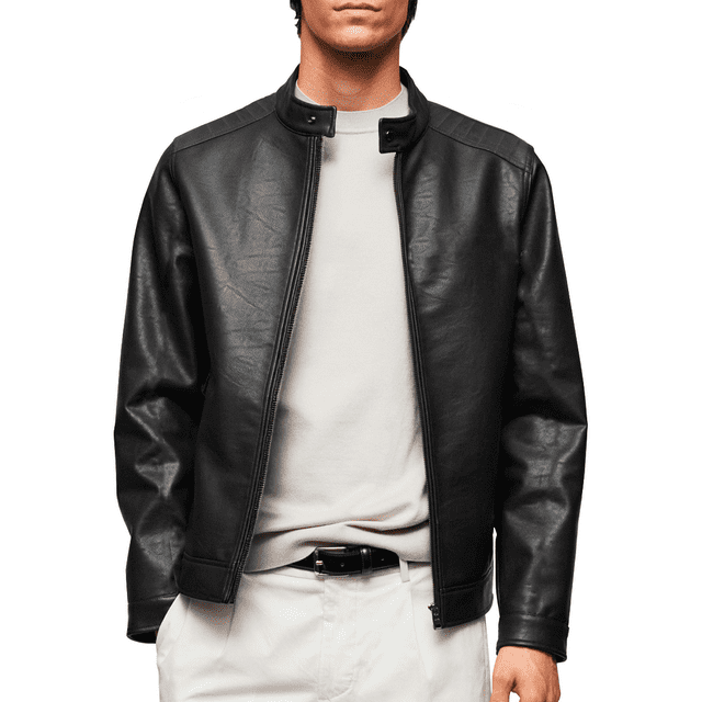 Chamarra Para Hombre Shendy Vendi Chaqueta Vinipiel Tipo Biker Negro Mediana