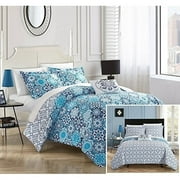 4 Piece Linden 100% Cotton 200 Thread Count Bohemian Inspired Printed REVERSIBLE Duvet Cover Set with Shams and