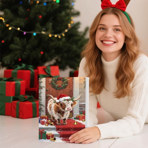 CuiLiyq Highland Cow Ornaments Advent Calendar 2025, Highland Cow Christmas Decorations, Western Cowboy Highland Cow Cattle Hanging Ornaments for Xmas Tree Home Decor