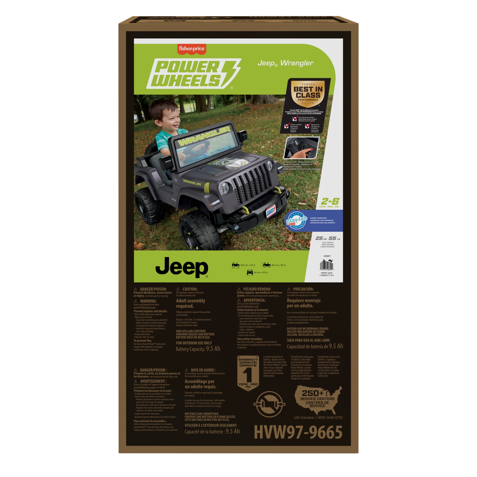 6V Power Wheels Jeep Wrangler Toddler Ride-on Toy with Driving Sounds, Multi-Terrain Traction, Gray