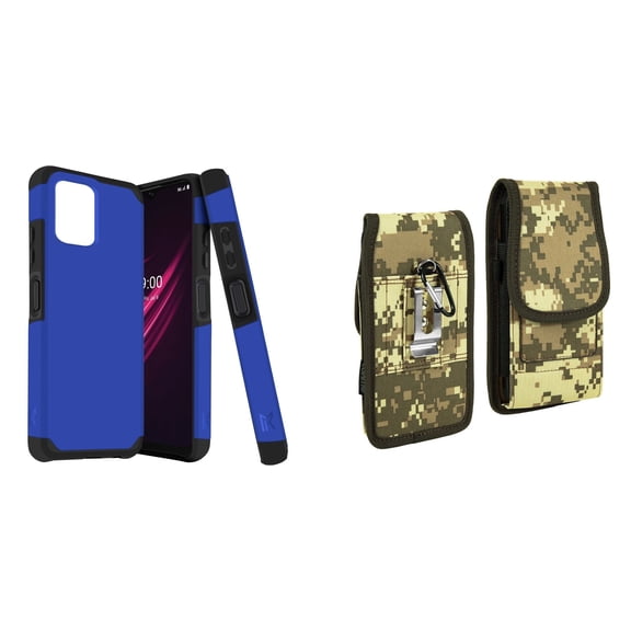 Case and Pouch Bundle for REVVL 6 5G: Dual Layer Slim Case (Classic Blue) and Vertical Rugged Nylon Belt Holster (Digital Camo)