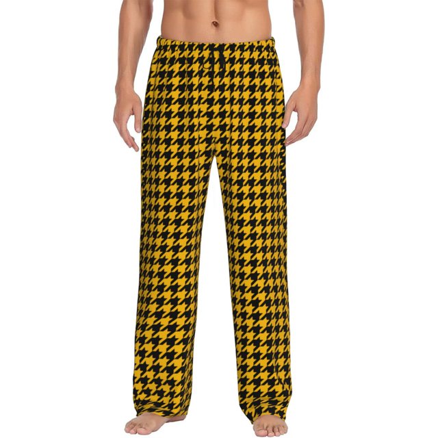 Balery Retro Yellow and Black Houndstooth Pantalones de pijama para hombre, pijama ultraligero, pantalón de descanso-X-Large