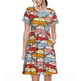 thumbnail image 1 of Lsque Robe Décontractée pour Femmes avec Imprimé de Voitures Mignonnes, T-Shirt d'Été à Manches Courtes, Col Rond, Robe Évasée, 1 of 6