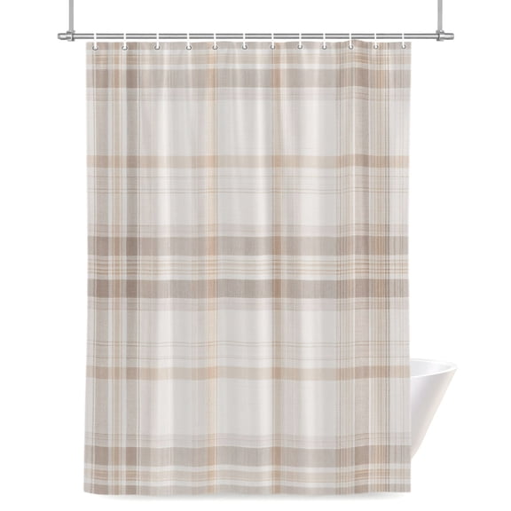 Brown Beige Plaid Shower Curtain, Farmhouse Buffalo Checkered Waterproof Shower Curtain Set with 12 Hooks Lightweight Bath Curtains Fabric Bathroom Decor 48x72 Inches