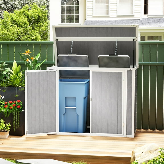 Outsunny 4.7 x 2.5FT Outdoor Storage Shed, Horizontal Outdoor Storage Box with Chain Lid, for Garden Tools, Trash Cans, Gray