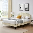 thumbnail image 5 of Taomika, Full Size Upholstered Platform Bed Frame with Nailhead Trim Adjustable Height Headboard and Wood Slats-Beige, 5 of 12