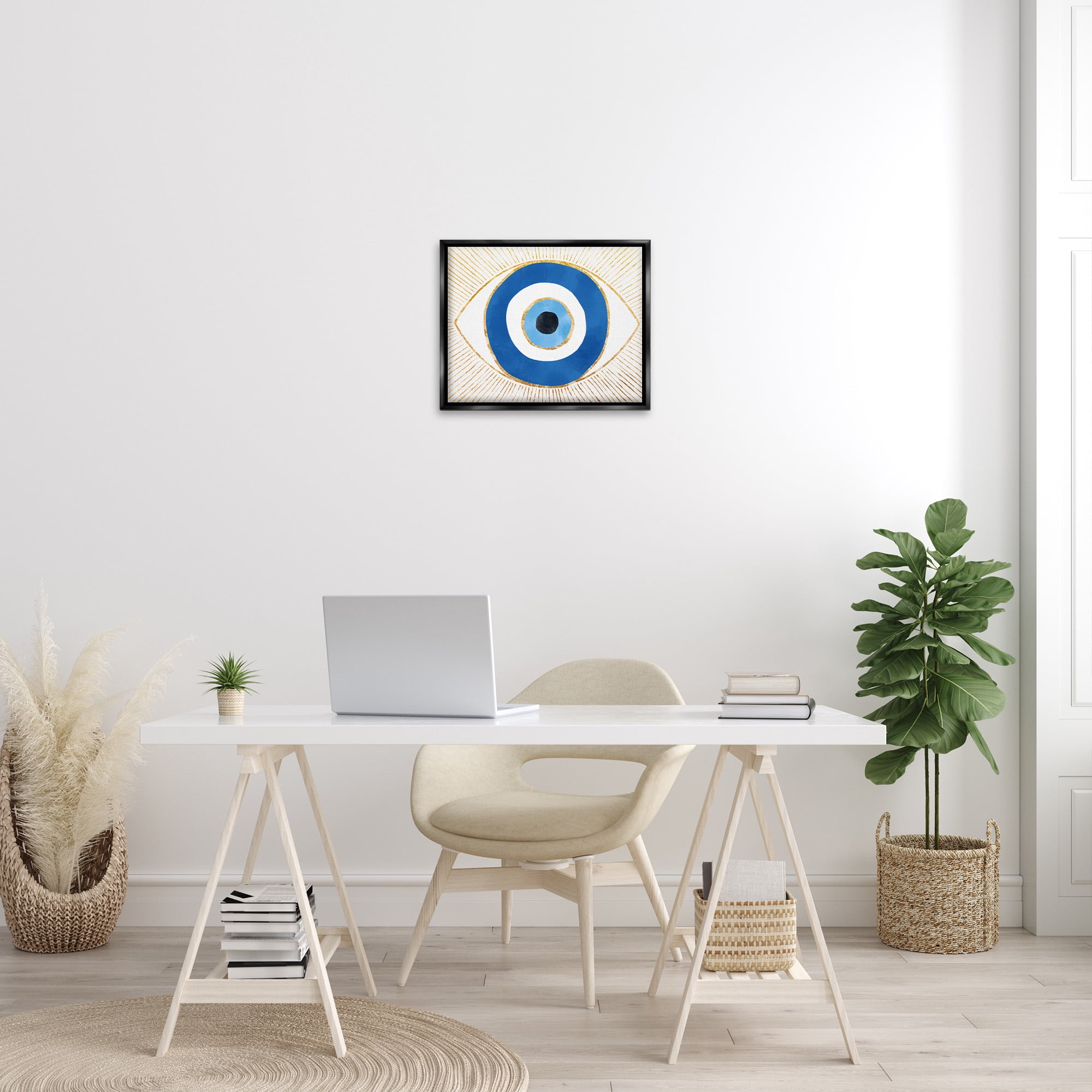 Stupell Industries Evil Eye Shape Striped Mati Symbol Graphic Art Jet Black Floating Framed Canvas Print Wall Art, Design by Ziwei Li