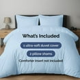 thumbnail image 3 of CGK Linens 3-Piece Premium Duvet Cover Set - Full Size Soft Comforter Cover With Zipper & Matching Pillowcases, Light Blue, 3 of 7