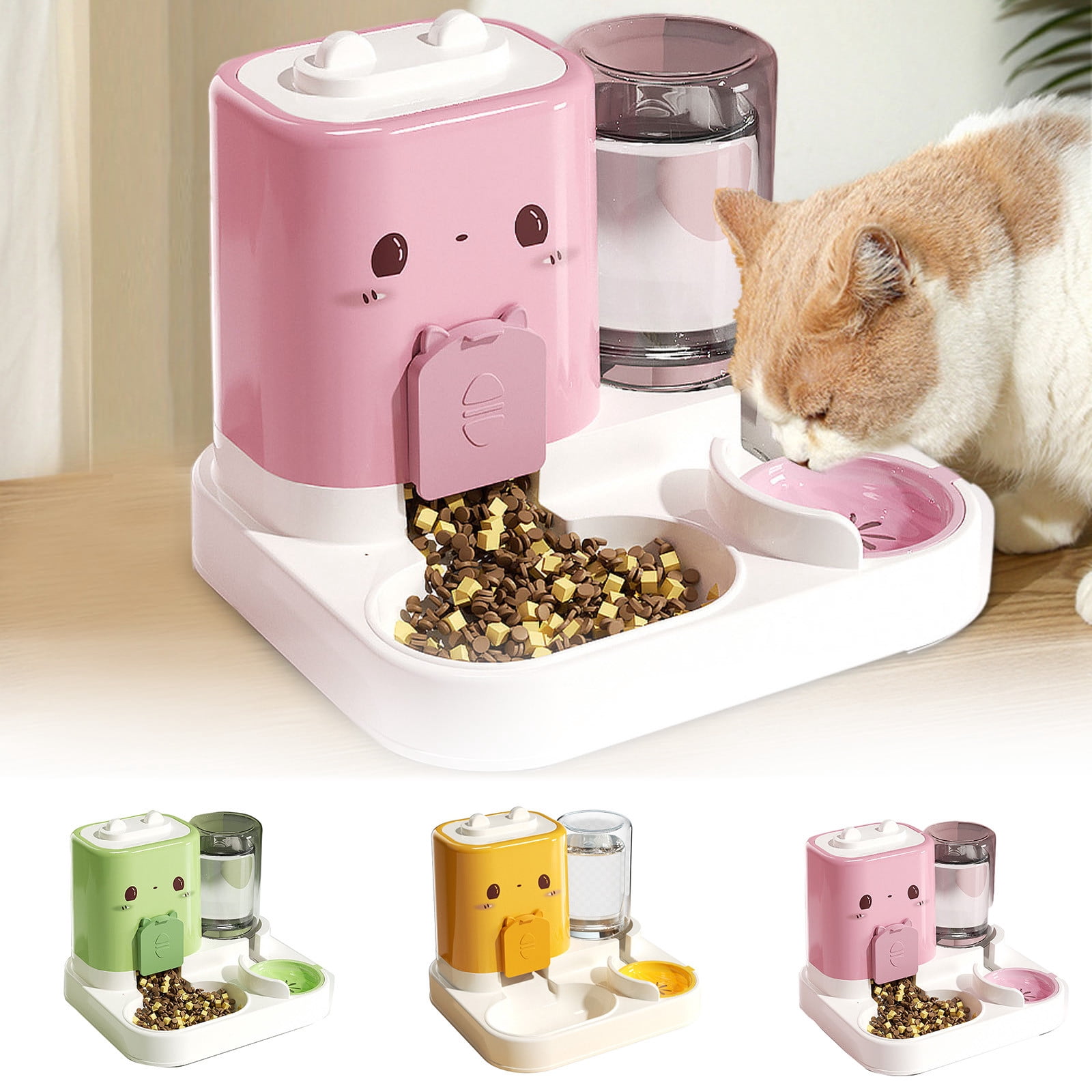 2 In 1 Automatic Pet Feeder Removable Portable Drinking Cat and Dog Bowl Set With Water Dispenser For Small Animals Indoor Use