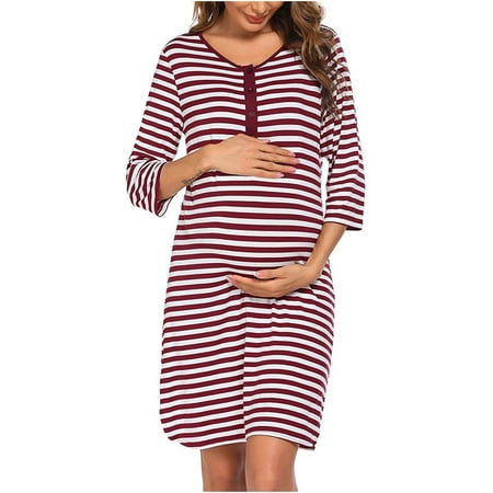 

gakvov Maternity Dress For Photoshoot Savings Clearance Items!Woman Stripe Short Sleeve Breast-Feeding Pregnant Maternity Nursing Dress
