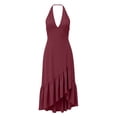 thumbnail image 4 of Loose V Neck Dresses Flowy Dresses for Women Women's Fashion Crewneck Loose Half Sleeve Solid Knee-Length Dress Wine Xxxl, 4 of 6