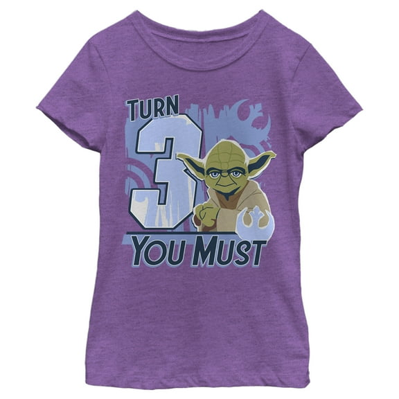 Girl's Star Wars Yoda Turn 3 You Must Rebel Logo Portrait Graphic Tee Purple Berry Large