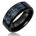 thumbnail image 2 of Mens Wedding Band in Titanium 8MM Ring Black Plated with Black and Blue Carbon Fiber Inlay, 2 of 2