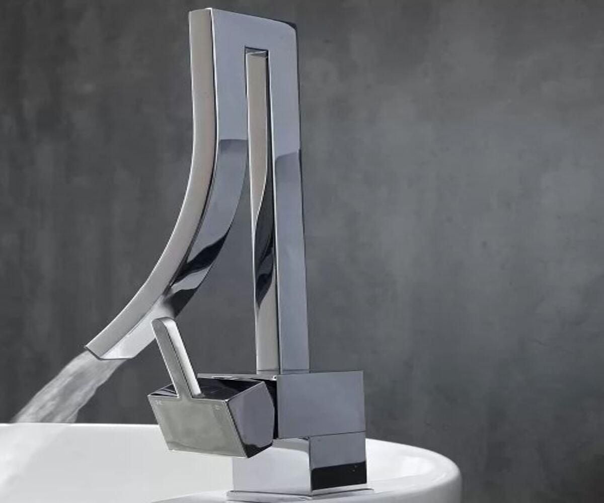 DROP Bath and Kitchen DR091009 Robinet pour lavabo de salle de bain avec forme unique en couleur chrome de la série Waterfall