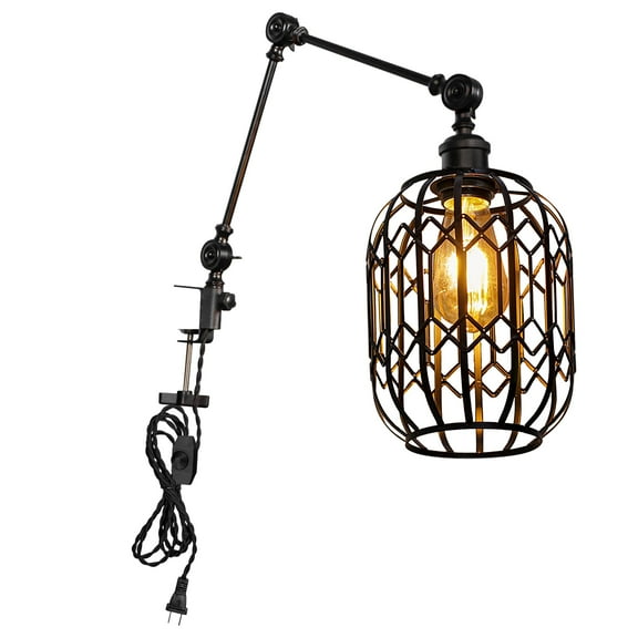 Kiven Dimmable Clip-on Desk Lamp, 1-Light Black Hollow-Carved Design Nightstand Lamp with Flexible Arm, 8.2FT Plug in Cord, Decorative Clamp Lamp for Office Home Bookshelf Bedside E26 Sokcet DZ0294