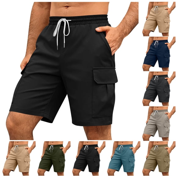 Xunlbb Mens Shorts Clearance Cargo Shorts for Men, Mens Casual Fashion Solid Drawstring Elastic Waist Multiple Pockets Shorts, M-3XL