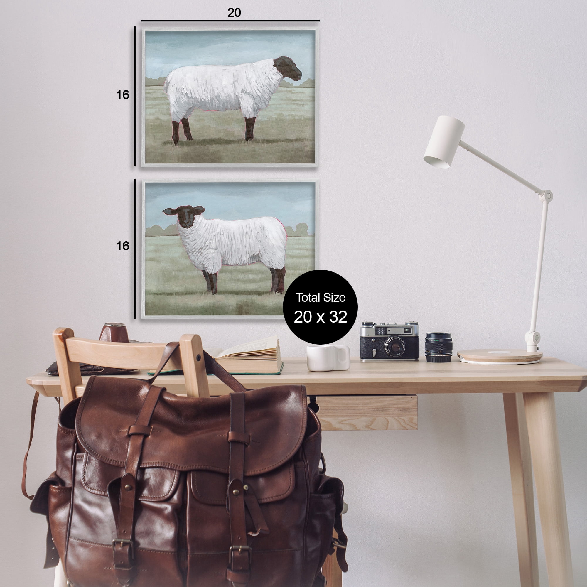 Stupell Industries Sheep Duo in Pasture Animals & Insects Painting Gray Framed Art Print Wall Art, 20 x 16, Set of 2