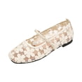 thumbnail image 2 of CHWshoes Square Toe Lace Ballet Crochet Flats Women Closed Toe Shoes Comfortable Dressy Walking Shoes，Beige Size 42, 2 of 8