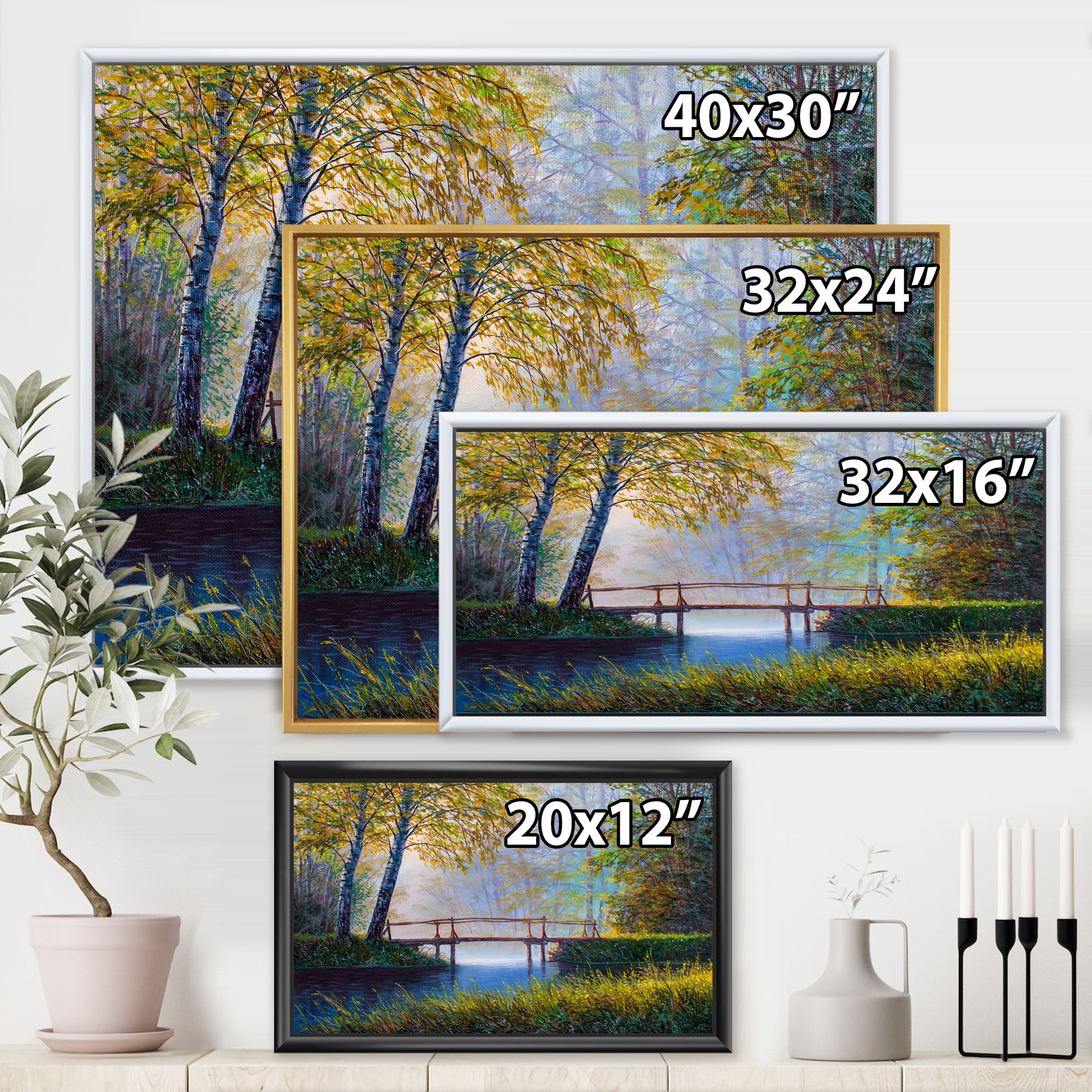 Designart 'Sunrise Glow and The Awakening Spring Forest' Lake House Framed Canvas Wall Art Print