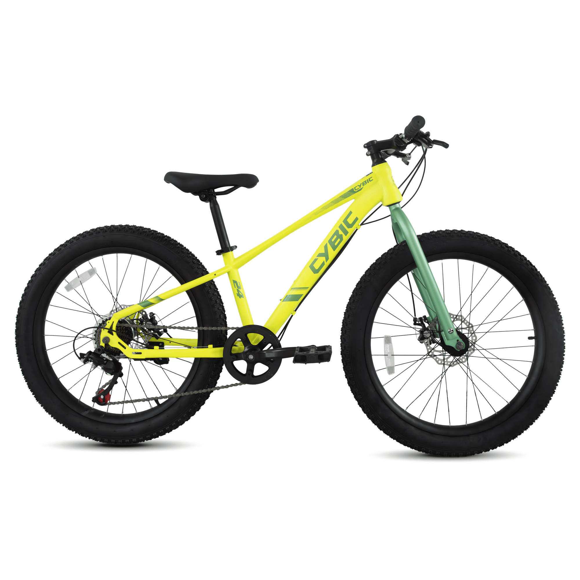 Cybic Fat Tire Mountain Bike 24 inch, 7 Speeds, Double Disc Brake Bicycle, Yellow Green