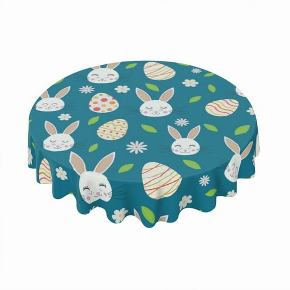 Eveokoki Easter Round Tablecloth 60 inch Diameter Easter Bunny With Eggs Table Cloths Spill Proof Wrinkle Table Cloth for Kitchen Dining Decoration Holiday Parties