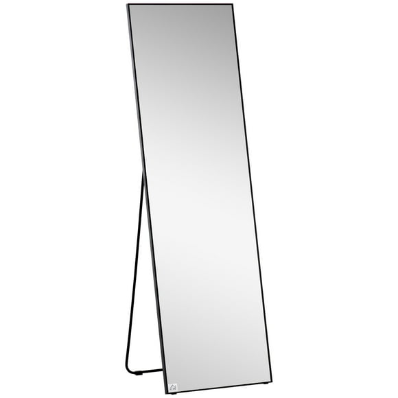 HOMCOM Full Length Mirror, Floor Standing Mirror or Wall Hanging, Aluminum Alloy Framed Full Body for Dressing Bedroom, Living Room, 19.7" x 62.4", Black