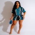 thumbnail image 2 of LYMAYTER Crochet 2 Piece for Women Hollow Out Knit Causal Short Sleeve Button Down Shirt and Shorts Sets, 2 of 10