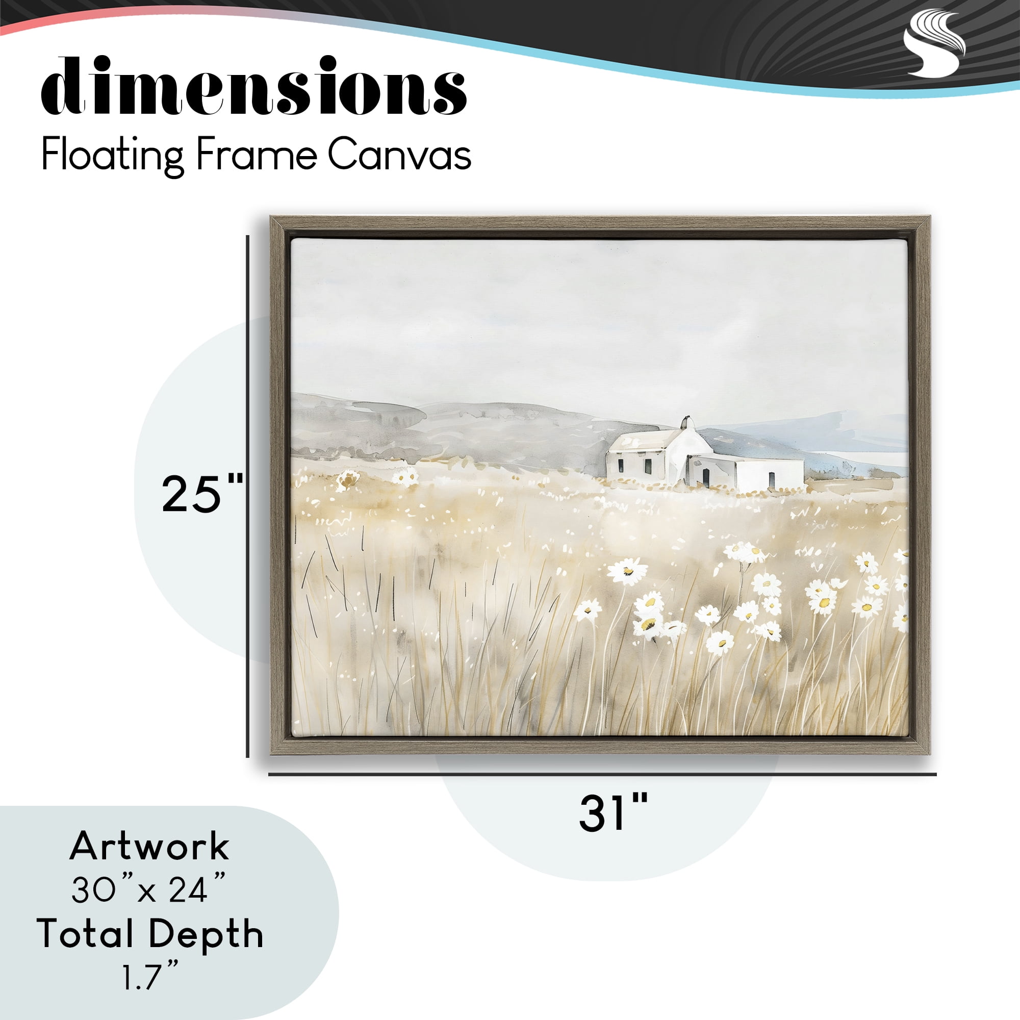 Stupell Industries Rustic Landscape Daisy Meadow Brown Framed Floater Canvas Wall Art, design by Creative Studio