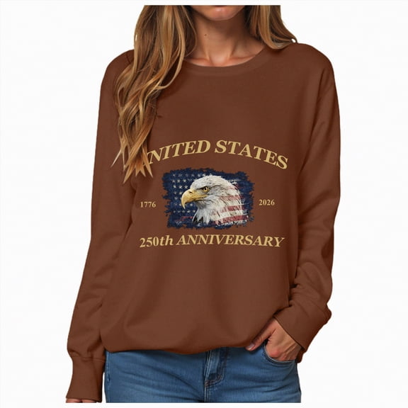 Leey-World 250 Years of Freedom 250th Anniversary USA Flag 4th of July Shirt Patriotic Tops for Women(Brown,L)