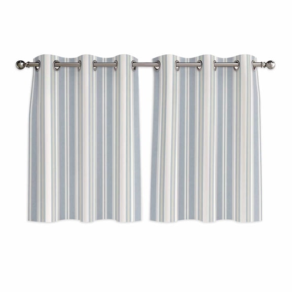 Vintage Stripes Kitchen Curtains Short 45 Inch Length, Retro Minimalist Lines Pattern Light Blue Grommet Top Bedroom Living Room Curtains, Light Filtering Cafe Curtain Drapes 2 Panels Set 84''x45''