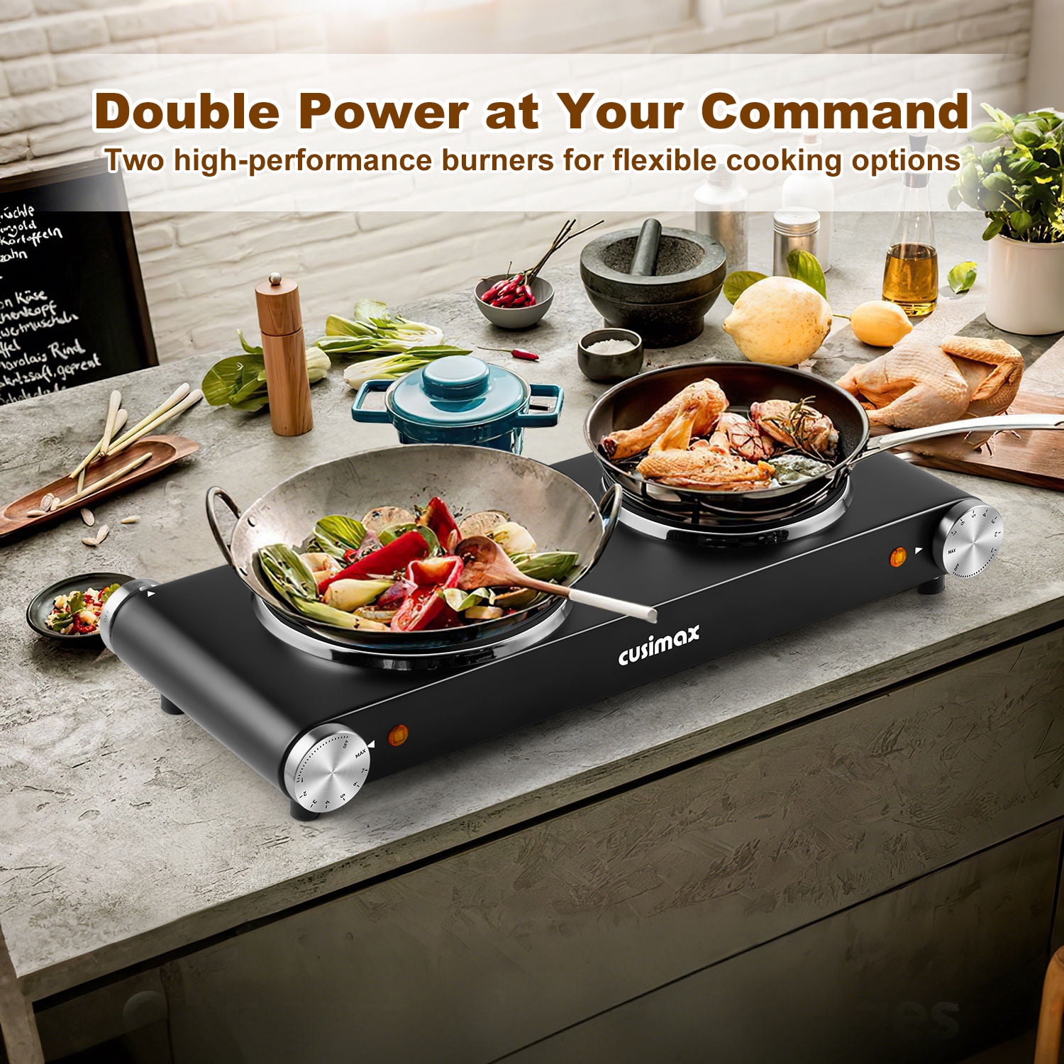 Cusimax 23.03 Inch 2-Coil Stainless Steel Countertop Burners