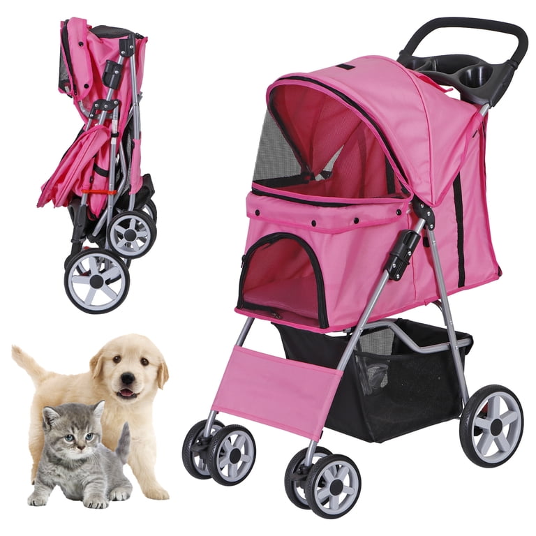 HomGarden 4-Wheel Pet Stroller, Pink, Up to 33 lbs photo 5