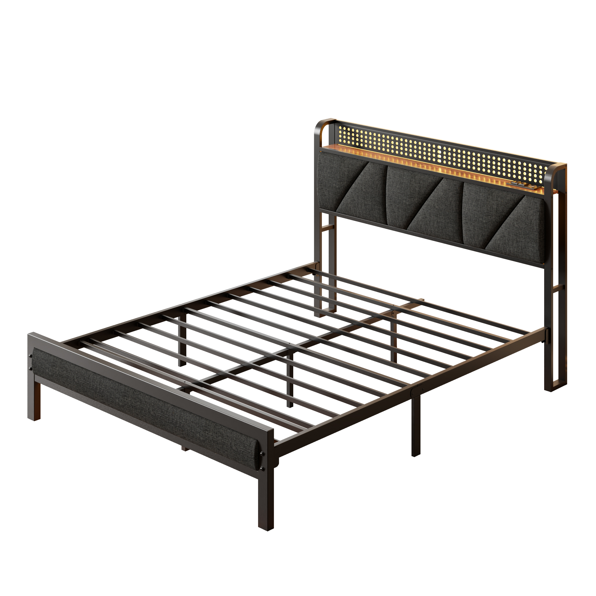 Satifur Full Platform Bed with LED Lights and Charging Station photo 7
