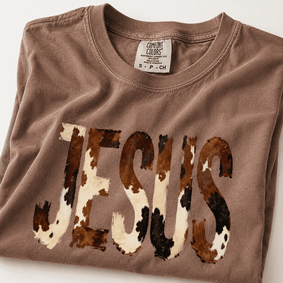 Comfort Colors Jesus T-Shirt, Cow Print Christian Graphic Tee, Religious Faith Shirt, Christian Apparel, Jesus Gift for Women and Men