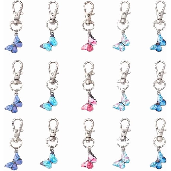 20Pcs 5 Styles Butterfly Keychains Matel Women Birthday Gifts with Lobster Clasp Butterfly Pendant Charms Cute Key Chain Decoration