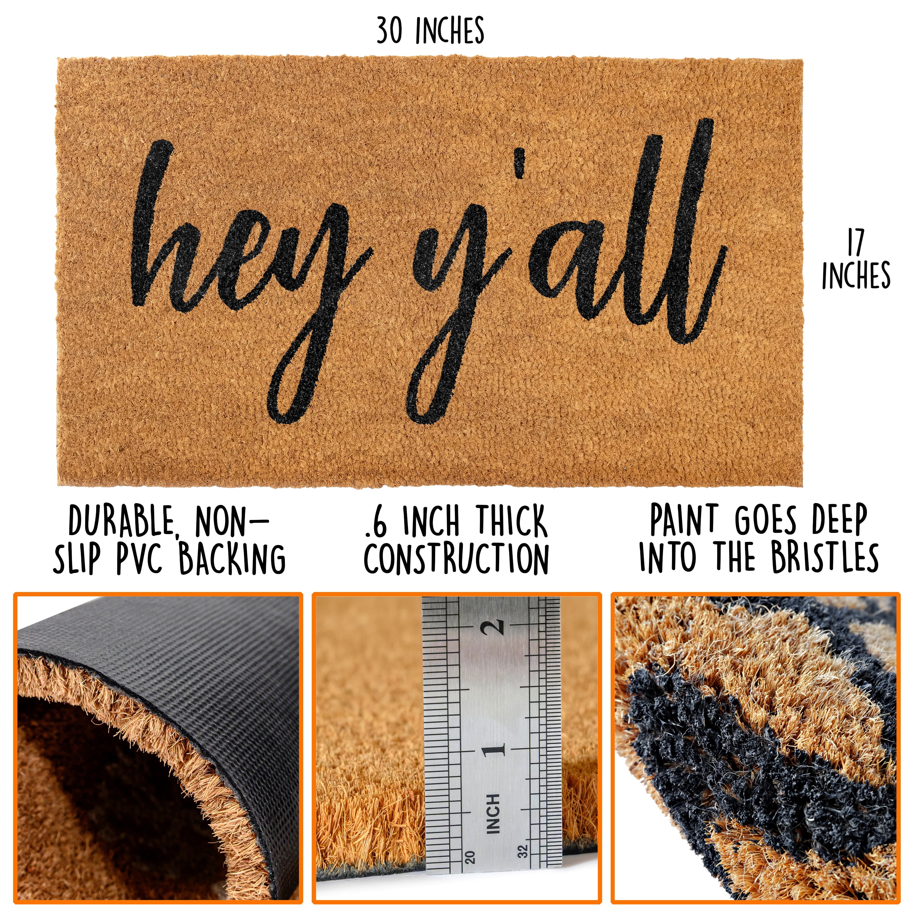 MAINEVENT Hey Yall Doormat 30x17 Inch Coir Door Mat Outdoor Welcome Mat for Outside