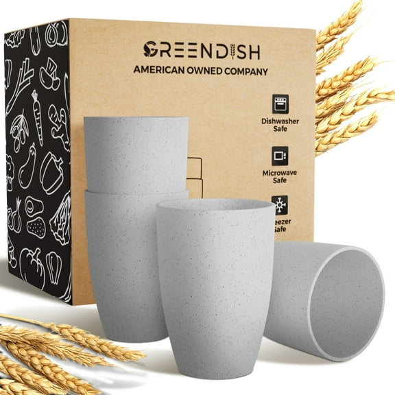 Wheatstraw Cups Set of 4 - 12oz Drinking Cups for Kids Adults Dishwasher Safe Unbreakable Reusable
