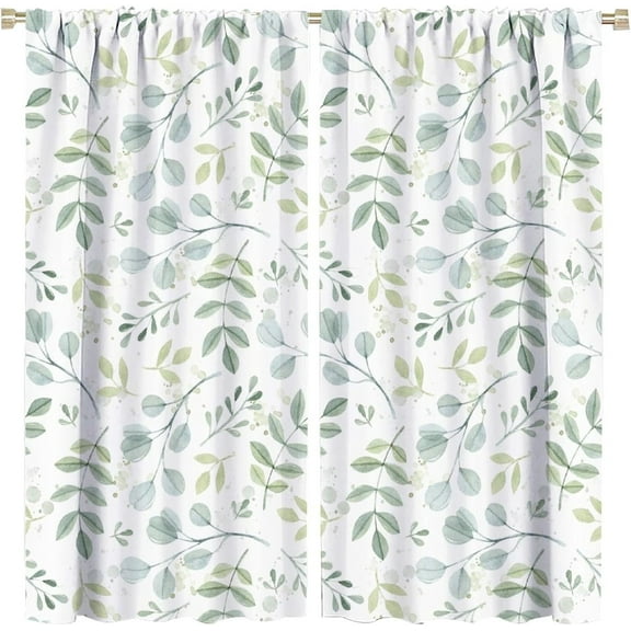 Eucalyptus Curtains Green Leaves Sage Spring Botanical Blackout Print Rod Pocket Window Drapes for Bedroom Living Room 42x54in