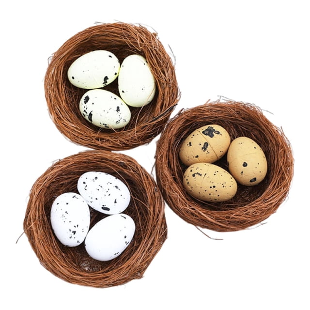 Nido de pájaro artificial con huevos de espuma, nido de pájaro decorativo, decoración realista para el hogar, decoración de Pascua, práctico, adornos 3 piezas estilo A