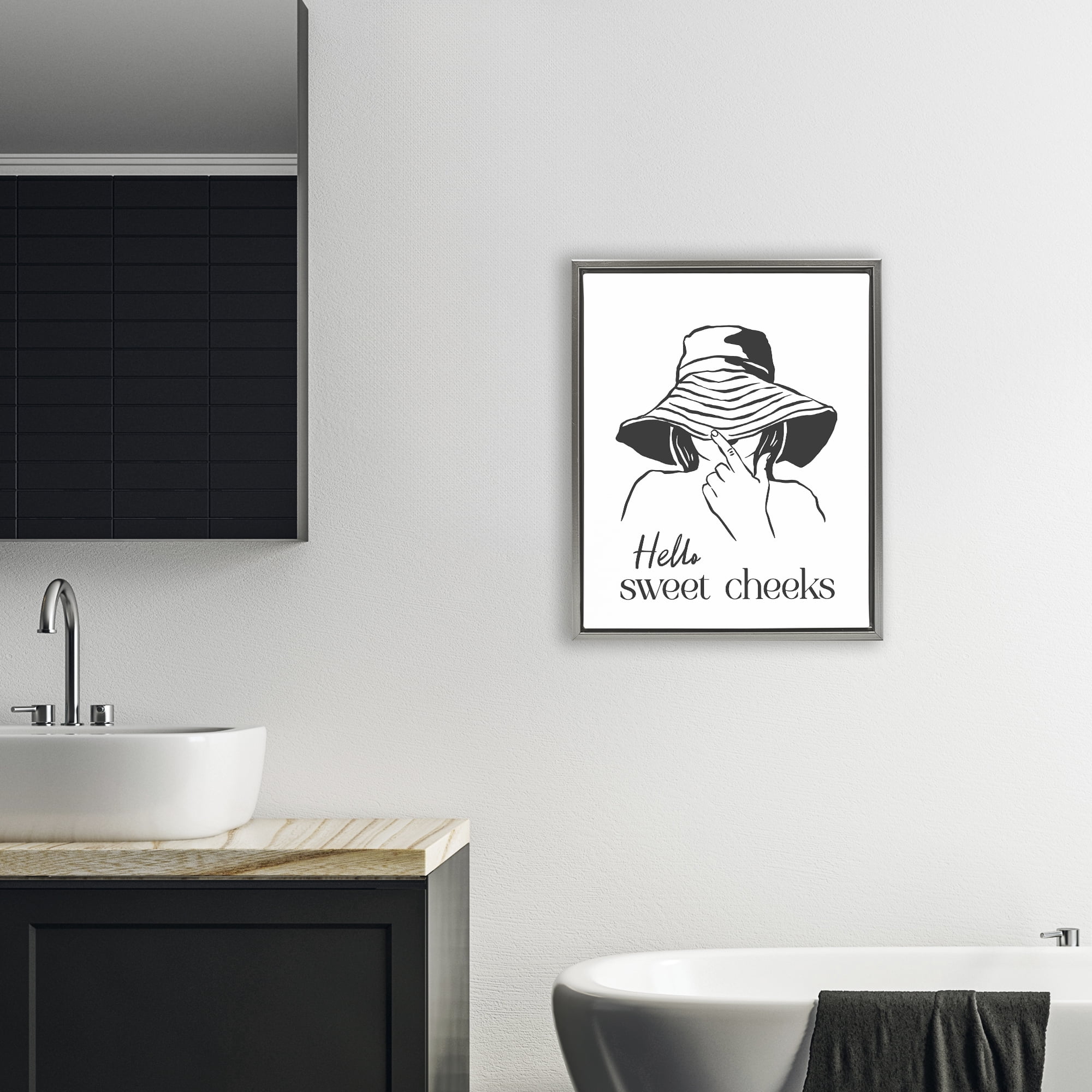 Stupell Industries Sweet Cheeks Bathroom Greeting Gray Framed Floater Canvas Wall Art, design by Lettered and Lined