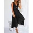 thumbnail image 5 of Women's Sleeveless Jumpsuit, Solid Front Ruched Wide Leg Romper, 5 of 9