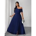 thumbnail image 5 of Navy Blue Elegant One-Shoulder Chiffon Maxi Dress With High Side Slit For Wedding Party Event, 5 of 6