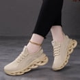 thumbnail image 6 of pwidon Women's Platform Sneakers Breathable Knit Lace Up Shock Absorbing Chunky Blade Sole Comfort Casual Walking Running Athletic Shoes Beige 5.5, 6 of 6