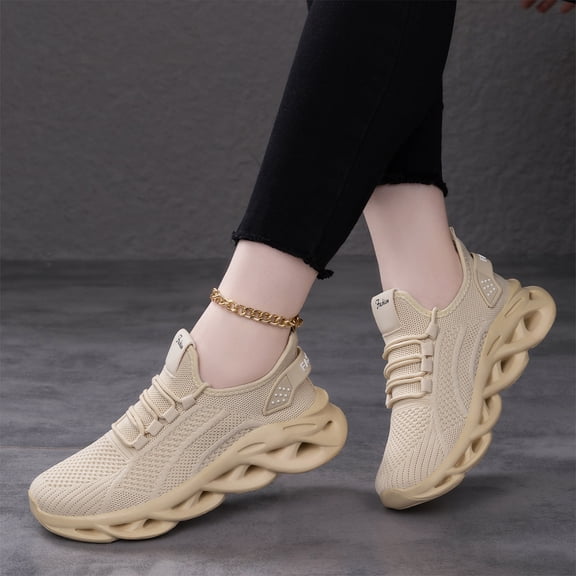 Domzle Hands Free and Supportive Walking Shoes for Women, Lightweight Walking Sneakers with Cloud Cushion Sole, Spacious Toe Box for Comfort & Relief Beige