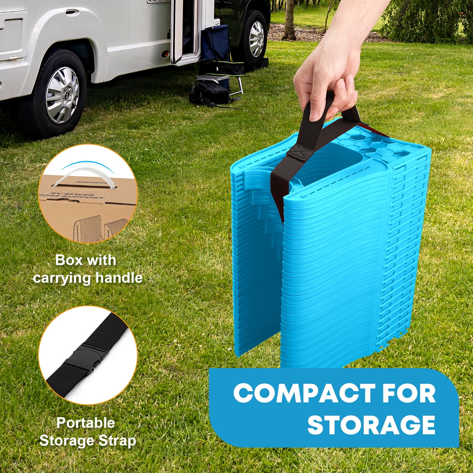 Kohree RV Sewer Hose Support,Heavy-Duty with Height Adjustable for Campers,Blue - 20-Foot