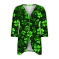 thumbnail image 5 of Hueook St Patricks Day Cardigan Women's St. Patrick's Day Print Cardigan Beach Cover Shirt Spring And Summer Fashionable Casual Top 3/4 Sleeve T-shirt Top Green S, 5 of 7